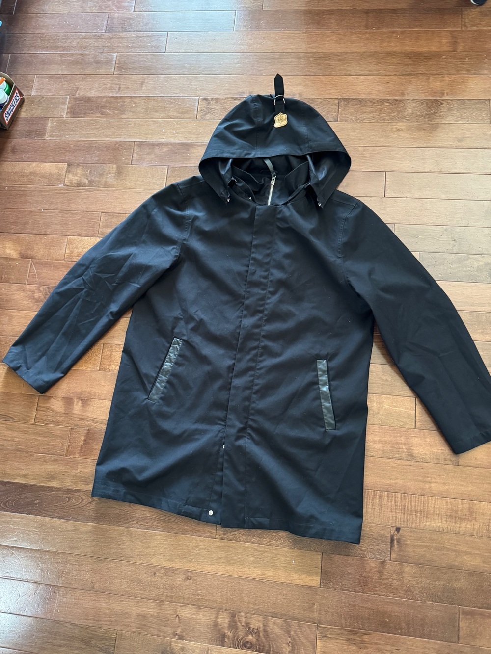 Mackage Black Hooded Trench Coat Jacket - Lightweight Waterproof